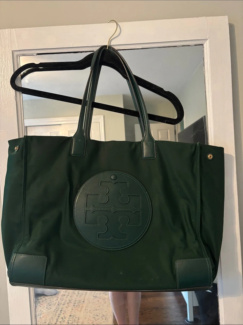 Tory Burch Forest Green Nylon Logo Tote
